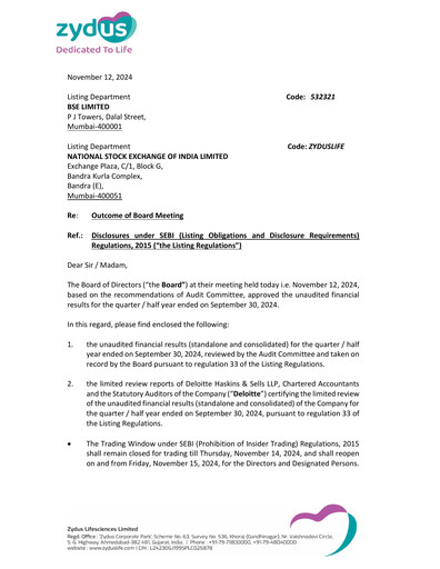 Thumbnail Zydus Lifesciences Half-year Report 2024-h1
