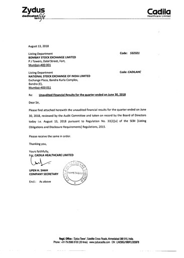 Thumbnail Zydus Lifesciences Quarterly Report 2018-q1