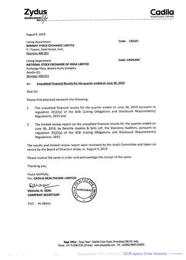 Thumbnail Zydus Lifesciences Quarterly Report 2019-q1