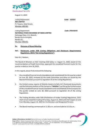 Thumbnail Zydus Lifesciences Quarterly Report 2023-q1