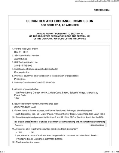 Thumbnail Emperador Brandy Annual Report 2013