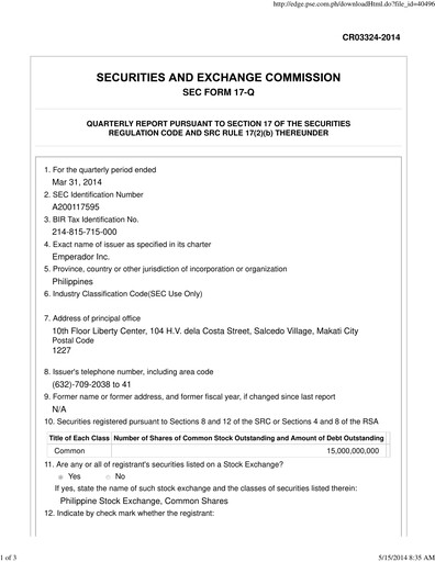 Thumbnail Emperador Brandy Quarterly Report 2014-q1