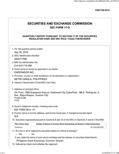 Thumbnail Emperador Brandy Quarterly Report 2016-q3