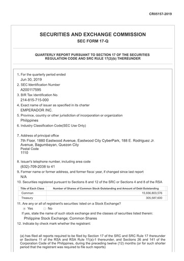 Thumbnail Emperador Brandy Quarterly Report 2019-q2