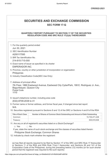 Thumbnail Emperador Brandy Quarterly Report 2021-q2