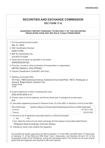 Thumbnail Emperador Brandy Quarterly Report 2023-q1