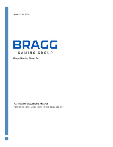 Miniature Bragg Gaming Group Rapport trimestriel 2019-q2