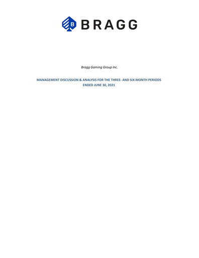 Miniature Bragg Gaming Group Rapport trimestriel 2021-q2