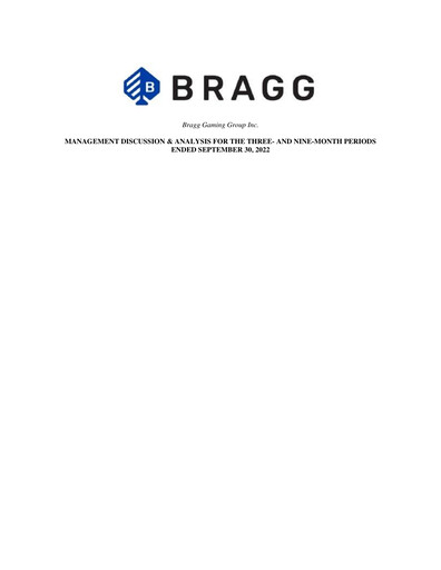 Miniature Bragg Gaming Group Rapport trimestriel 2022-q3