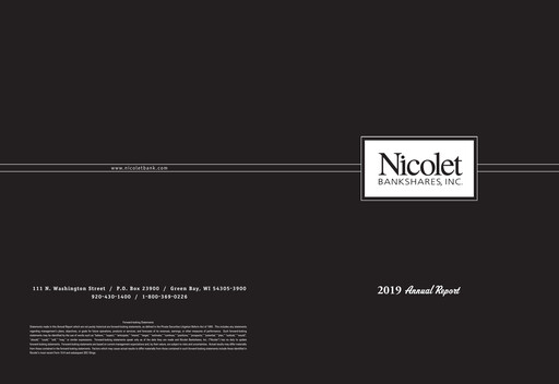 Thumbnail Nicolet Bankshares Annual Report 2019