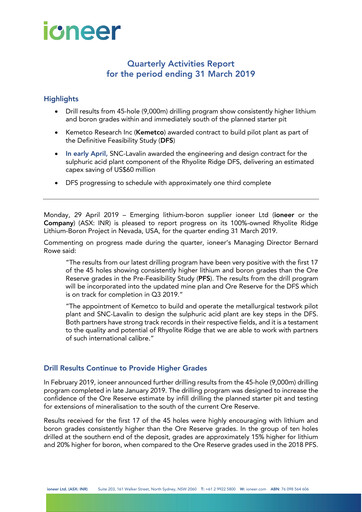 Thumbnail Ioneer Quarterly Report 2019-q1