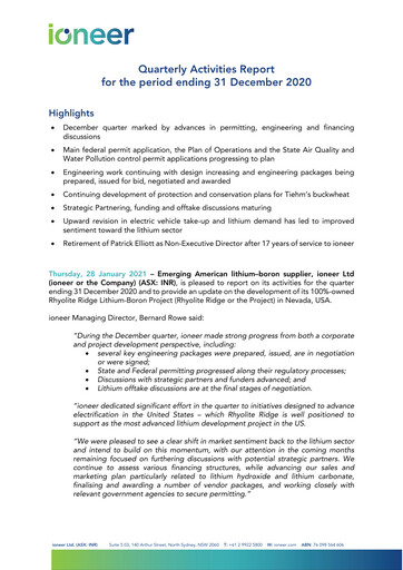 Thumbnail Ioneer Quarterly Report 2020-q4