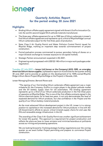 Thumbnail Ioneer Quarterly Report 2021-q2