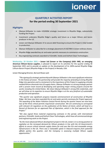 Thumbnail Ioneer Quarterly Report 2021-q3