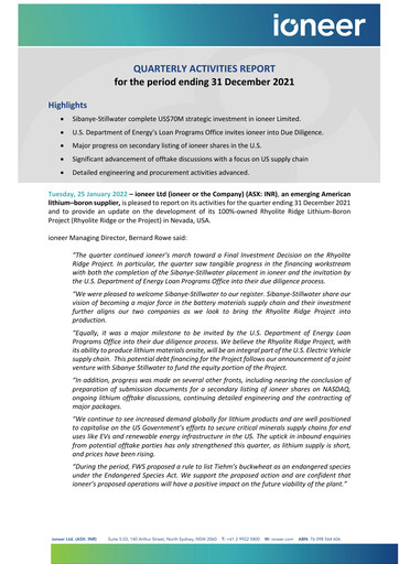 Thumbnail Ioneer Quarterly Report 2021-q4