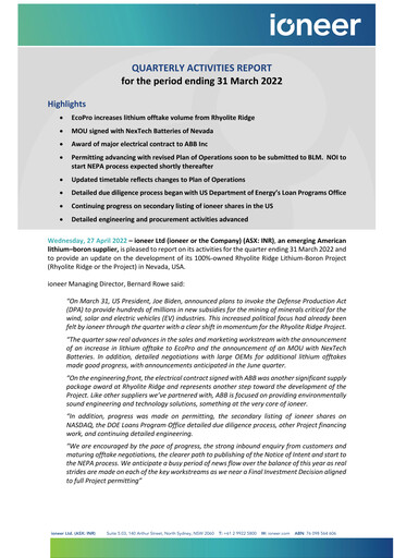 Thumbnail Ioneer Quarterly Report 2022-q1