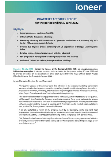 Thumbnail Ioneer Quarterly Report 2022-q2