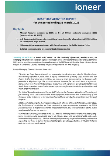 Thumbnail Ioneer Quarterly Report 2023-q1