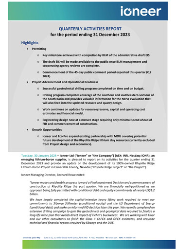 Thumbnail Ioneer Quarterly Report 2023-q4
