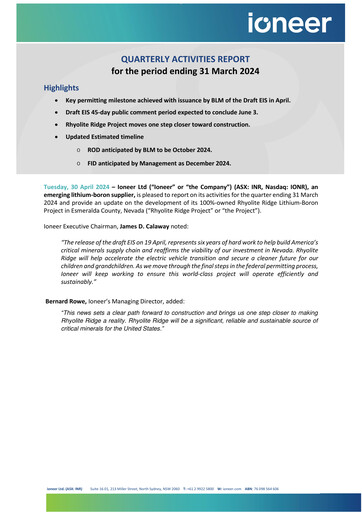 Thumbnail Ioneer Quarterly Report 2024-q1