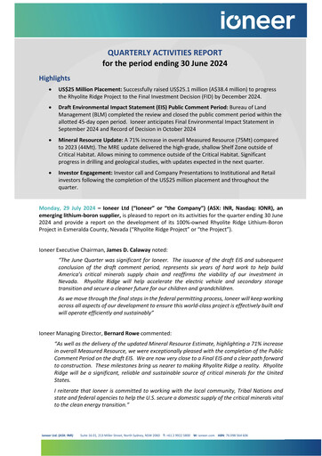 Thumbnail Ioneer Quarterly Report 2024-q2