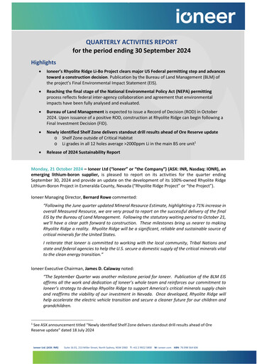 Thumbnail Ioneer Quarterly Report 2024-q3