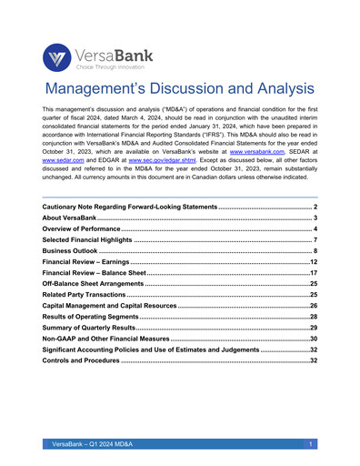 Vorschaubild VersaBank Quartalsbericht 2024-q1