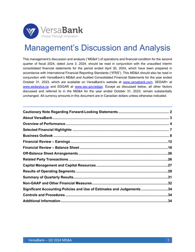 Vorschaubild VersaBank Quartalsbericht 2024-q2