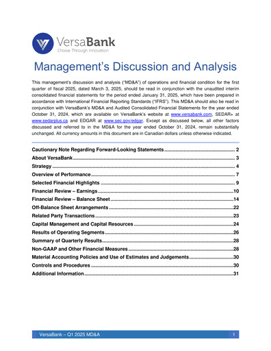 Vorschaubild VersaBank Quartalsbericht 2025-q1