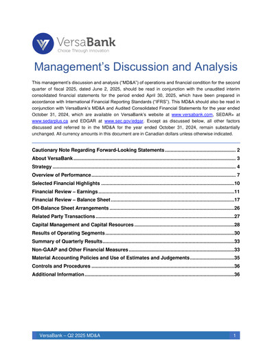 Vorschaubild VersaBank Quartalsbericht 2025-q2