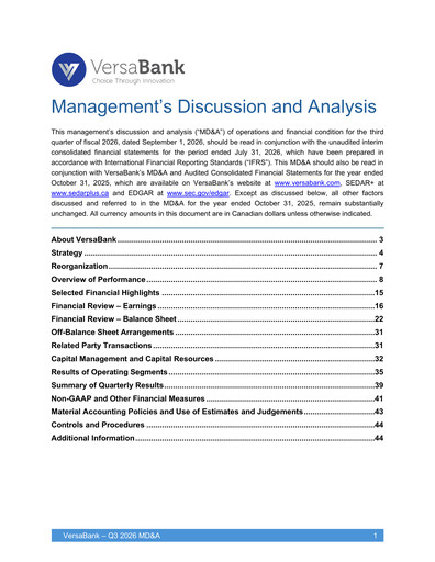 Thumbnail VersaBank Quarterly Report 2026-q3