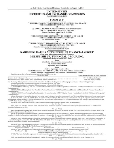 Thumbnail Mitsubishi UFJ Financial Annual Report 2010