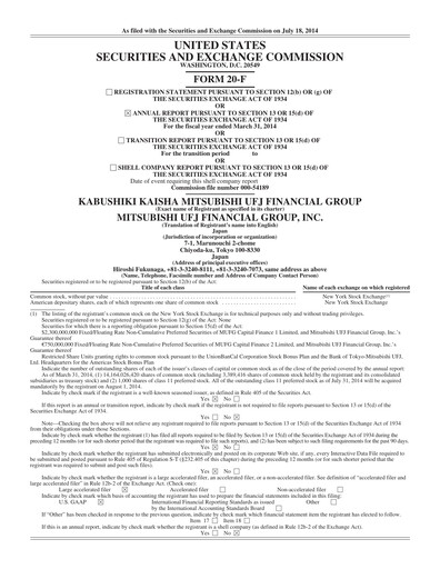 Thumbnail Mitsubishi UFJ Financial Annual Report 2014