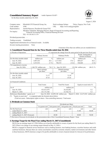 Miniature Mitsubishi UFJ Financial Rapport trimestriel 2026-q1