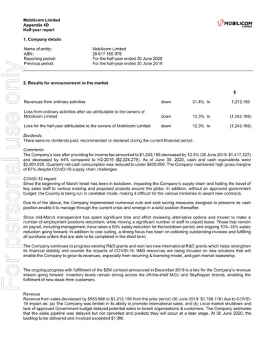 Thumbnail Mobilicom Financial Statement 2020-h1