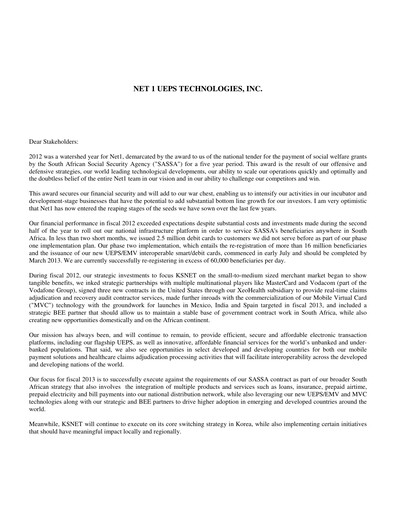 Thumbnail Lesaka Technologies Annual Report 2012