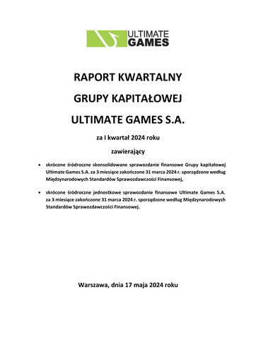 Thumbnail Ultimate Games Quarterly Report 2024-q1