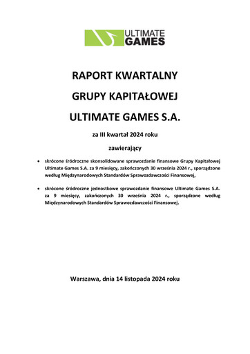 Thumbnail Ultimate Games Quarterly Report 2024-q3