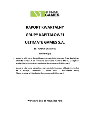 Thumbnail Ultimate Games Quarterly Report 2025-q1