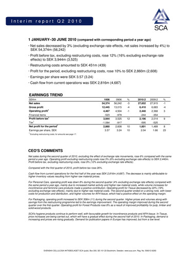 Vorschaubild Svenska Cellulosa Aktiebolaget (SCA) Halbjahresbericht 2010-h1