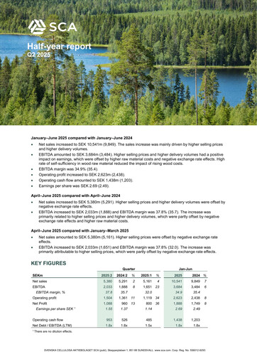 Vorschaubild Svenska Cellulosa Aktiebolaget (SCA) Halbjahresbericht 2025-h1