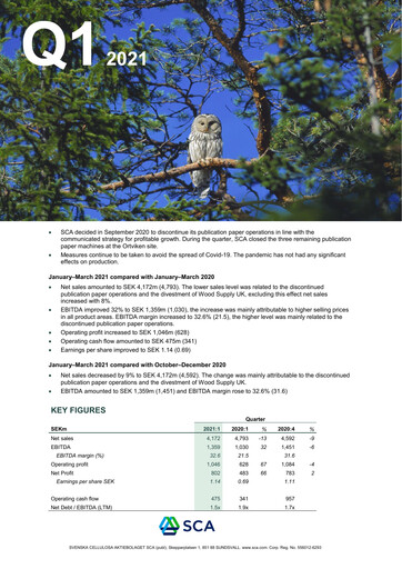 Vorschaubild Svenska Cellulosa Aktiebolaget (SCA) Quartalsbericht 2021-q1
