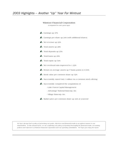 Thumbnail Wintrust Financial Annual Report 2003