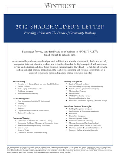 Thumbnail Wintrust Financial Annual Report 2012
