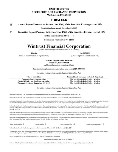 Thumbnail Wintrust Financial Annual Report 2015