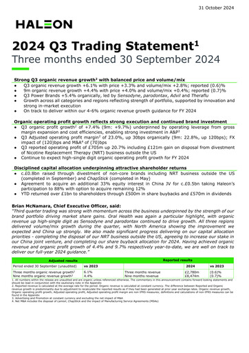 Vorschaubild Haleon Quartalsbericht 2024-q3