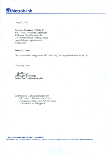 Thumbnail Metropolitan Bank (Metrobank) Quarterly Report 2017-q2