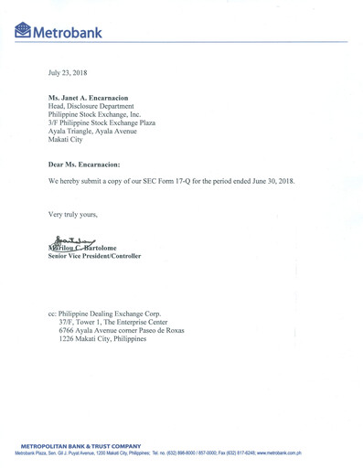Thumbnail Metropolitan Bank (Metrobank) Quarterly Report 2018-q2