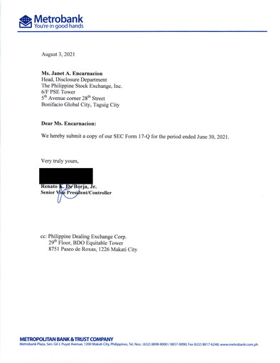 Thumbnail Metropolitan Bank (Metrobank) Quarterly Report 2021-q2