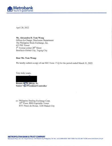 Thumbnail Metropolitan Bank (Metrobank) Quarterly Report 2022-q1